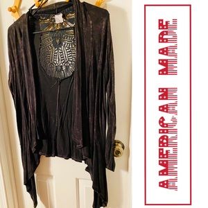 Distressed jersey cardigan in burnout black M